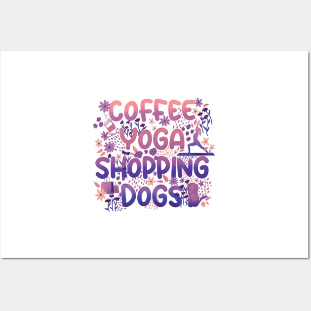 Coffee Yoga Shopping Dogs in Sunset Wall Art by Booneb